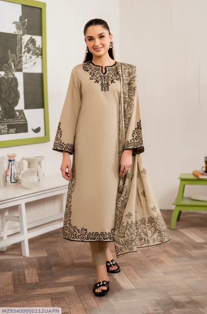 Golden Embroidered Suit with 3 Pcs Set - Stunning Dhanak Fabric