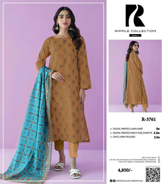 3 Pcs Women's Unstitched Lawn Printed Suit
